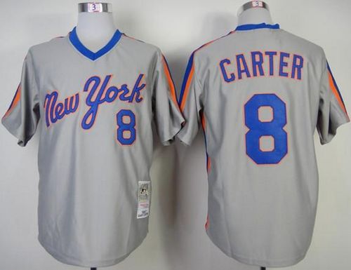 Mitchell And Ness Mets #8 Gary Carter Grey Throwback Stitched MLB Jersey - Click Image to Close
